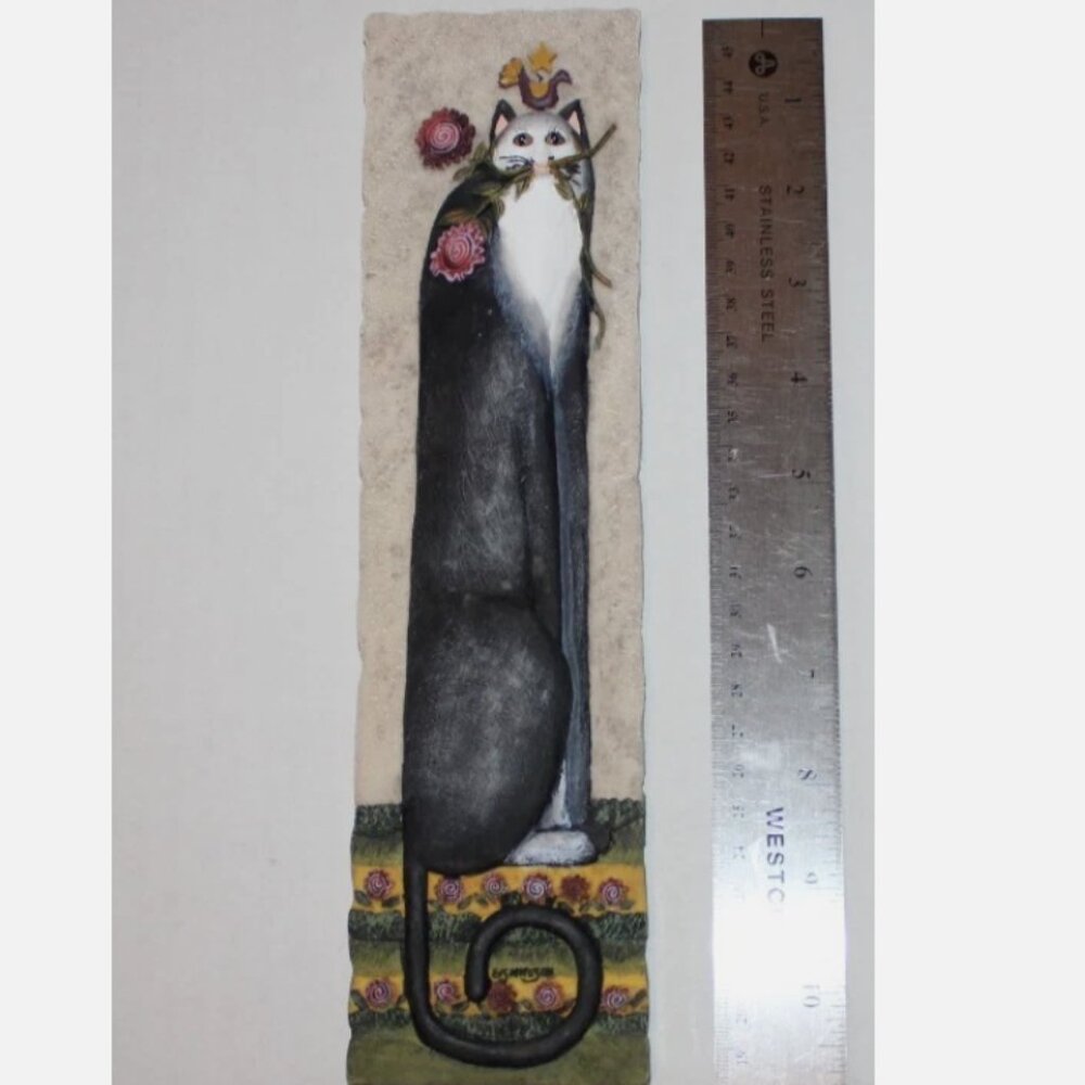 Cat Folk Art 3-D Resin Wall Plaque 11 x 3 E Smithson Home Decor Folksy Country - Picture 2 of 4